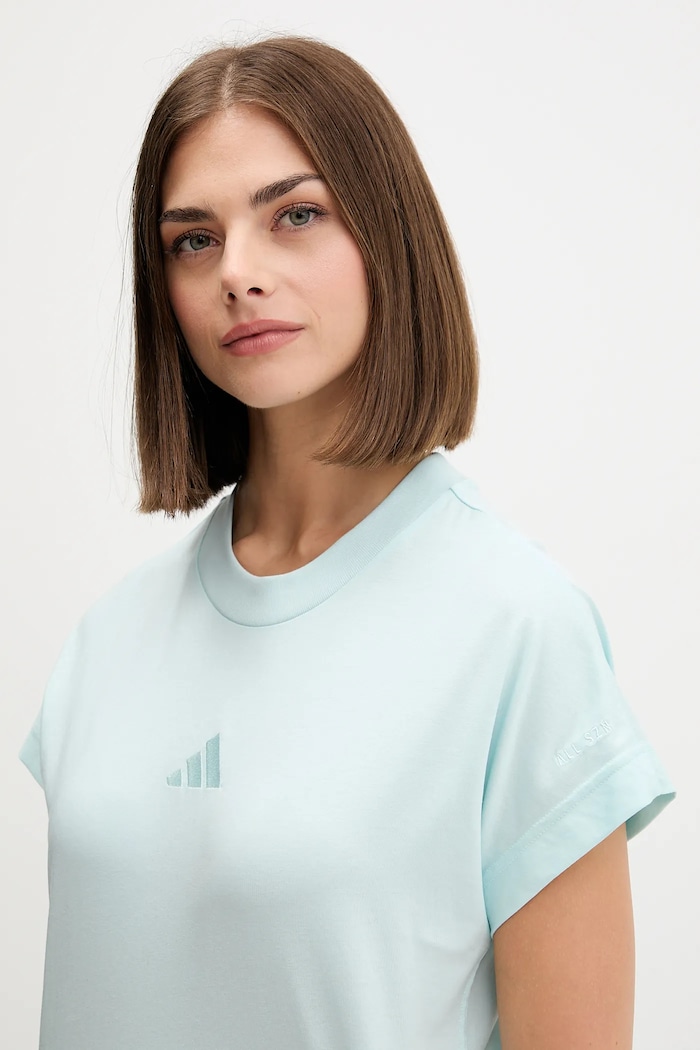 adidas t-shirt bawełniany All Szn turkusowy JV9840