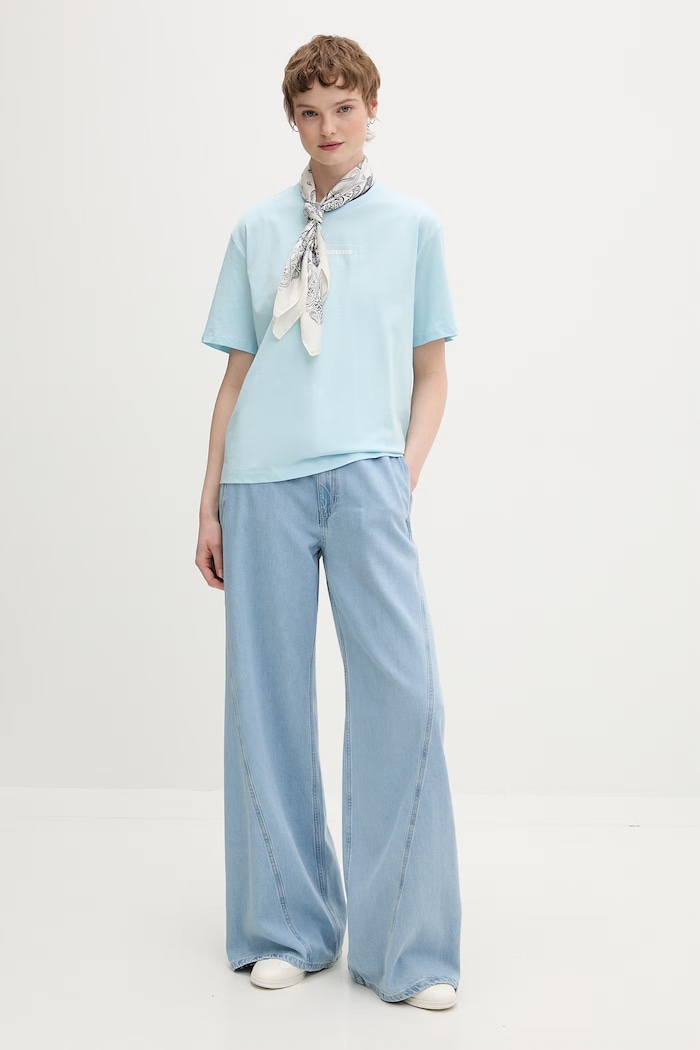 Karl Lagerfeld Jeans tričko dámske bavlnené A4W17003 modrá SS26