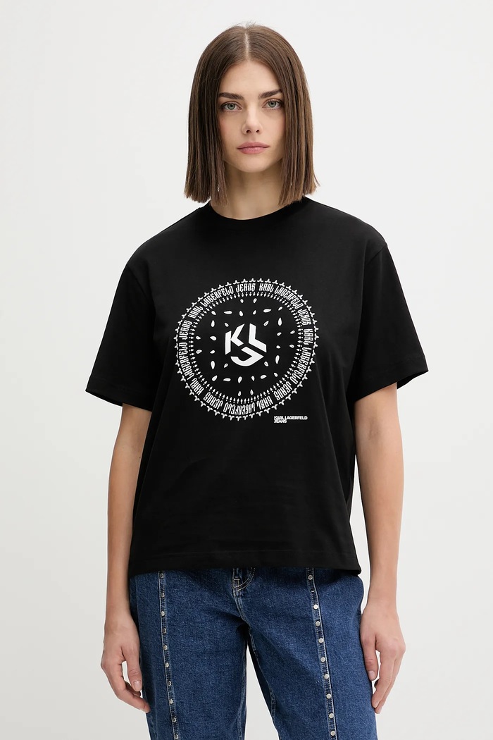 Памучна тениска Karl Lagerfeld Jeans свободна черен A4W17008