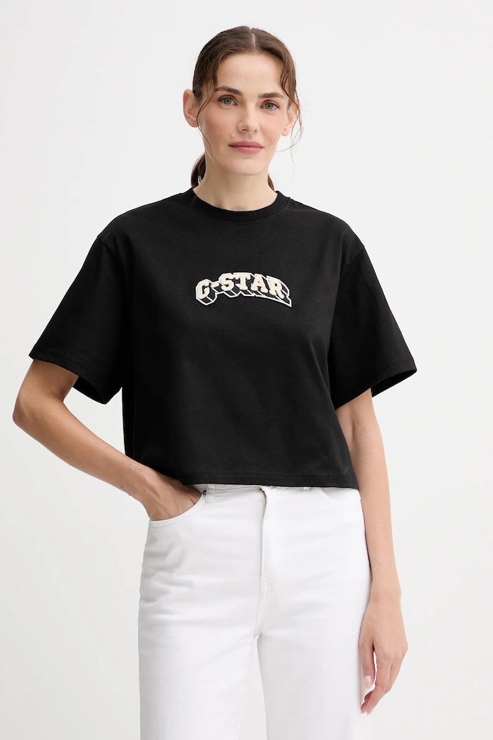 G-Star pamut póló aplikációval fekete D26921.C336