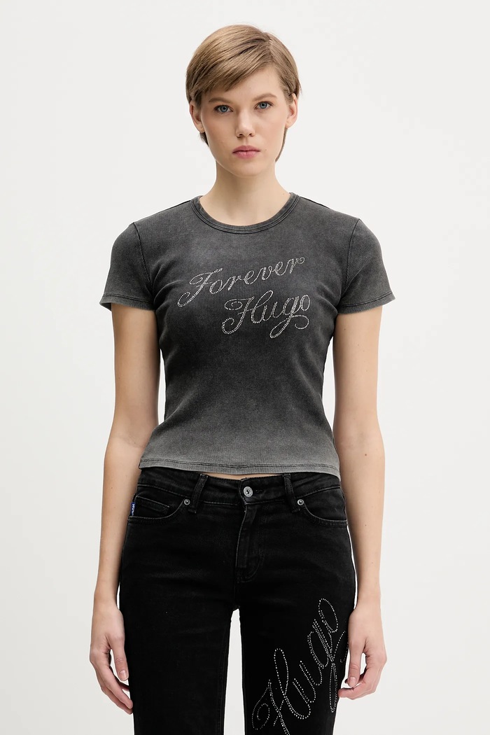 Hugo Blue t-shirt elasztánnal szürke 50546936