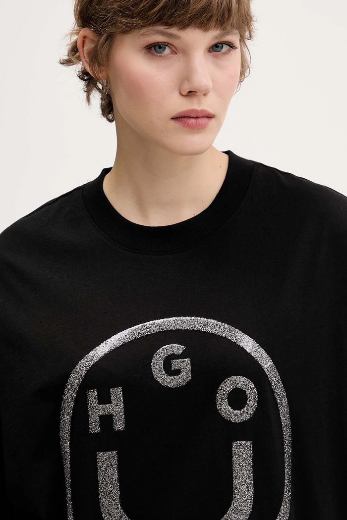Бавовняна футболка Hugo Blue Oversized_tee_B_6 чорний 50550141