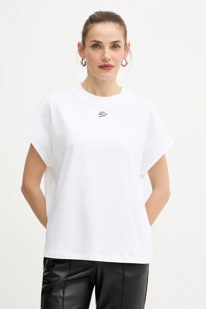 Karl Lagerfeld t-shirt bawełniany nadruk biały A4W17039