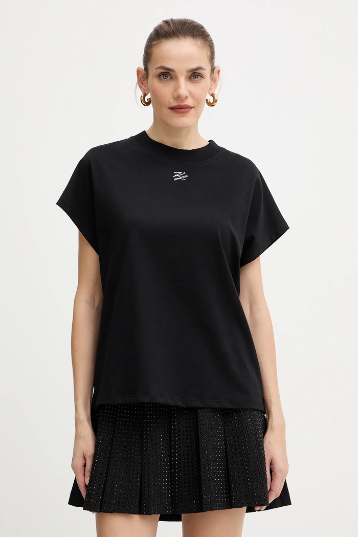 Karl Lagerfeld t-shirt bawełniany nadruk czarny A4W17039
