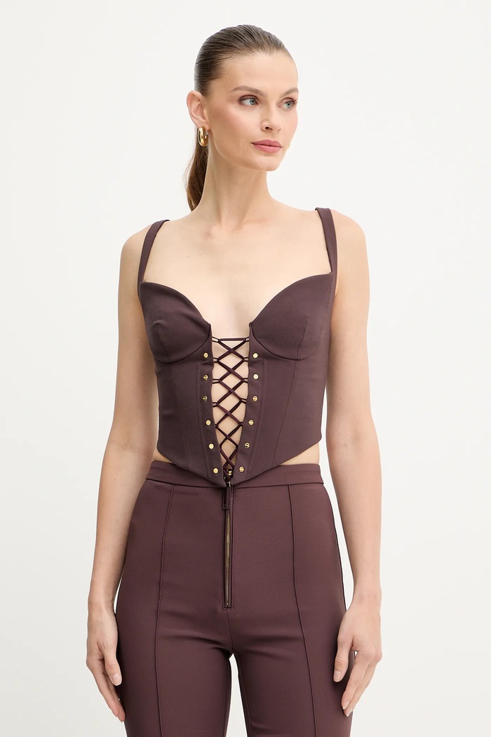 Elisabetta Franchi bluzka z elastanem brązowy TO04357E2