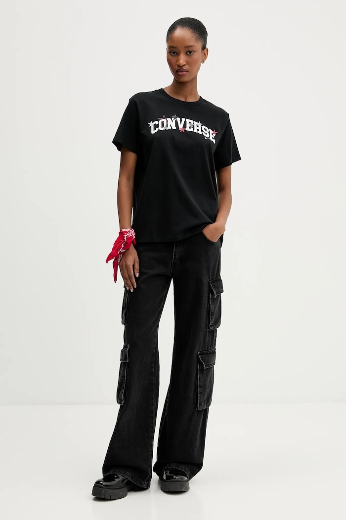 Bavlnené tričko Converse CVW5T026 čierna AW25