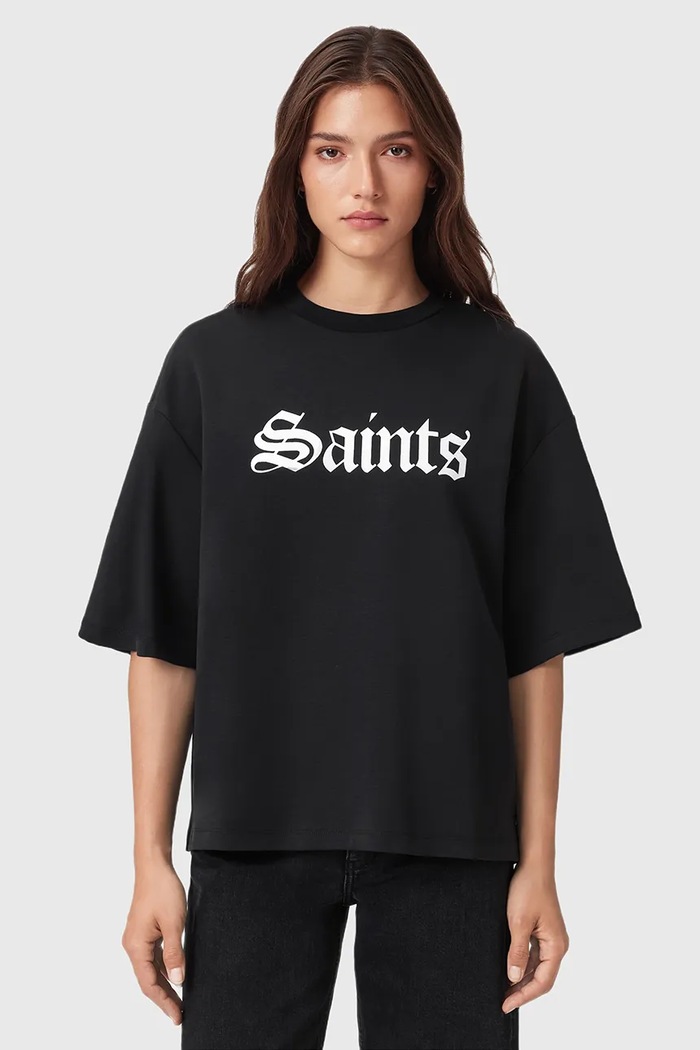 AllSaints tricou din bumbac SAINT print negru W139JD