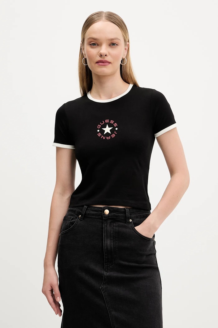 Tričko Guess Jeans slim čierna W5BI17.J1314