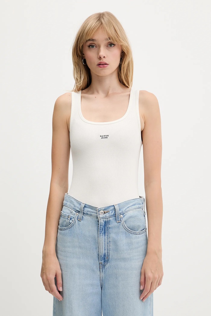 Guess Jeans top imprimeu bej W5BP04.KA0H1