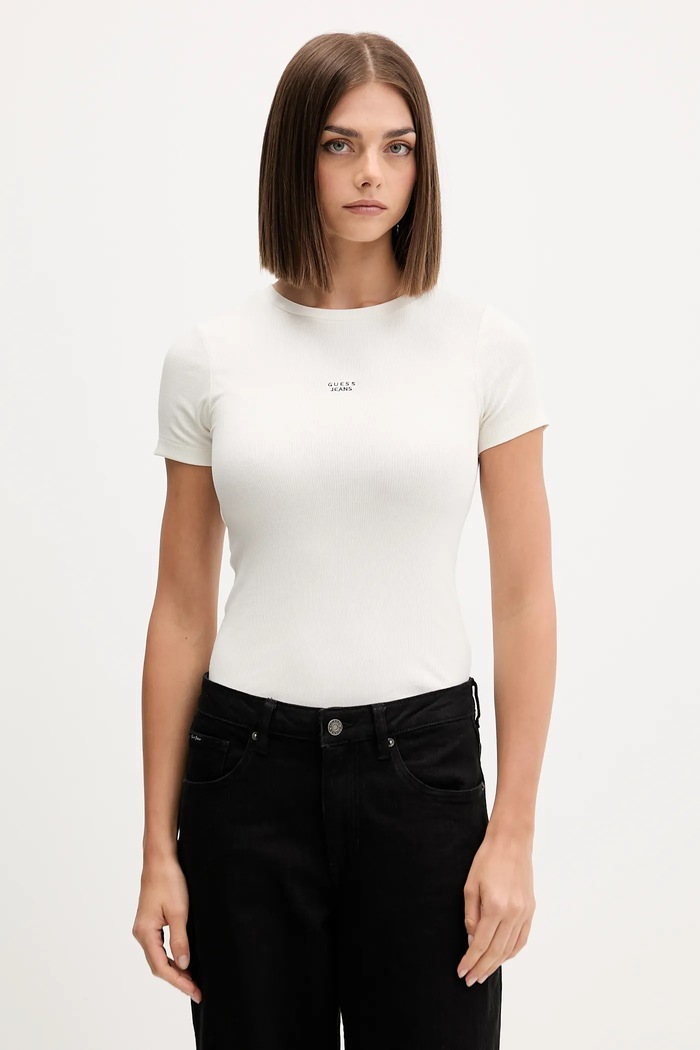 Guess Jeans t-shirt z elastanem beżowy W5BP45.KA0H1
