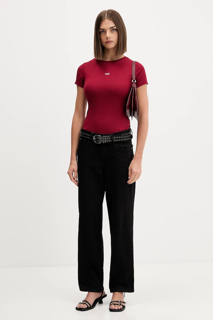 Μπλουζάκι Guess Jeans W5BP45.KA0H1 μπορντό AW25