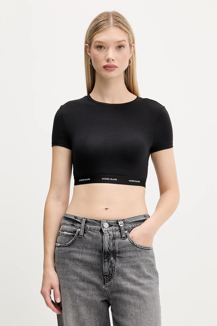 Kratka majica Guess Jeans Z elastanom črna W5YZ02.KBBU1