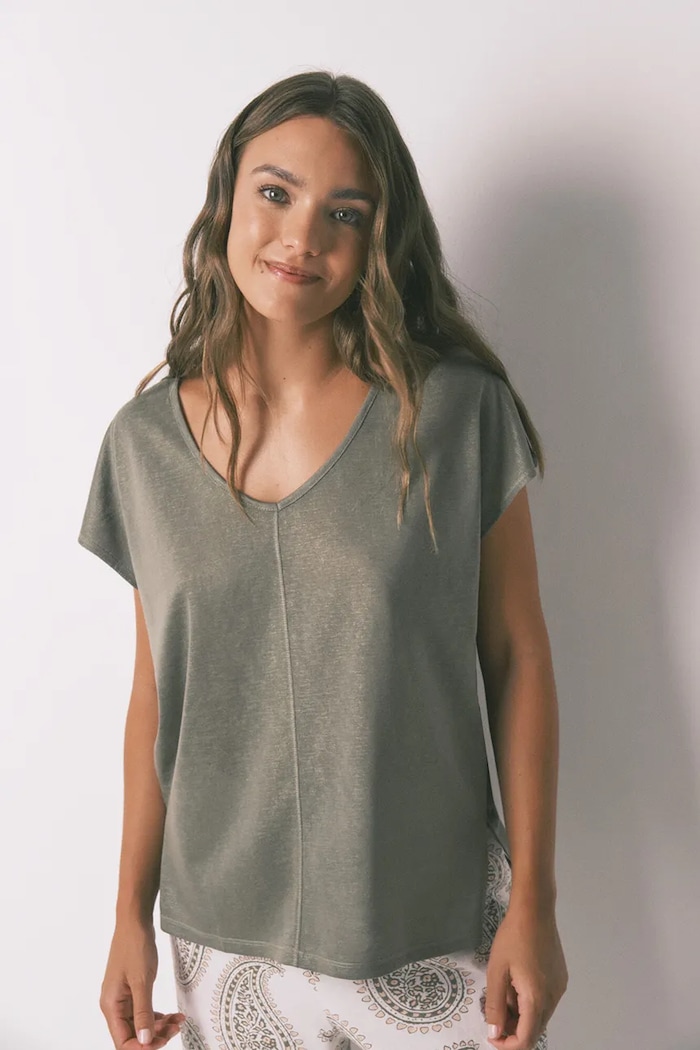 Tričko women'secret V výstřih zelená 3272288