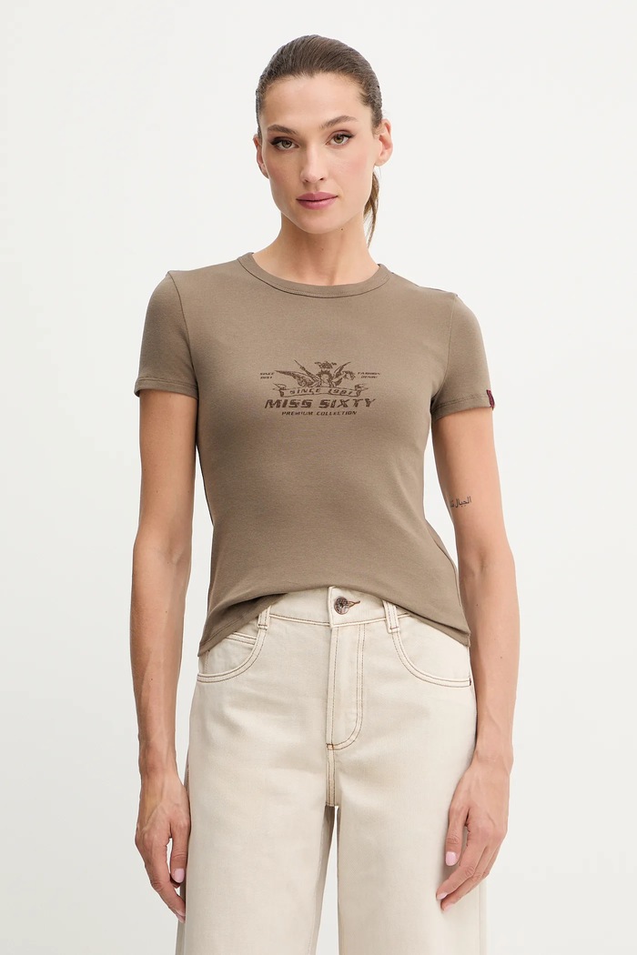 Tričko Miss Sixty slim hnědá 6S3SJ56300
