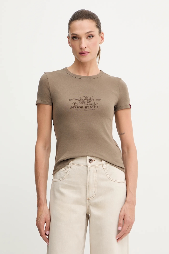Tričko Miss Sixty slim hnědá 6S3SJ56300