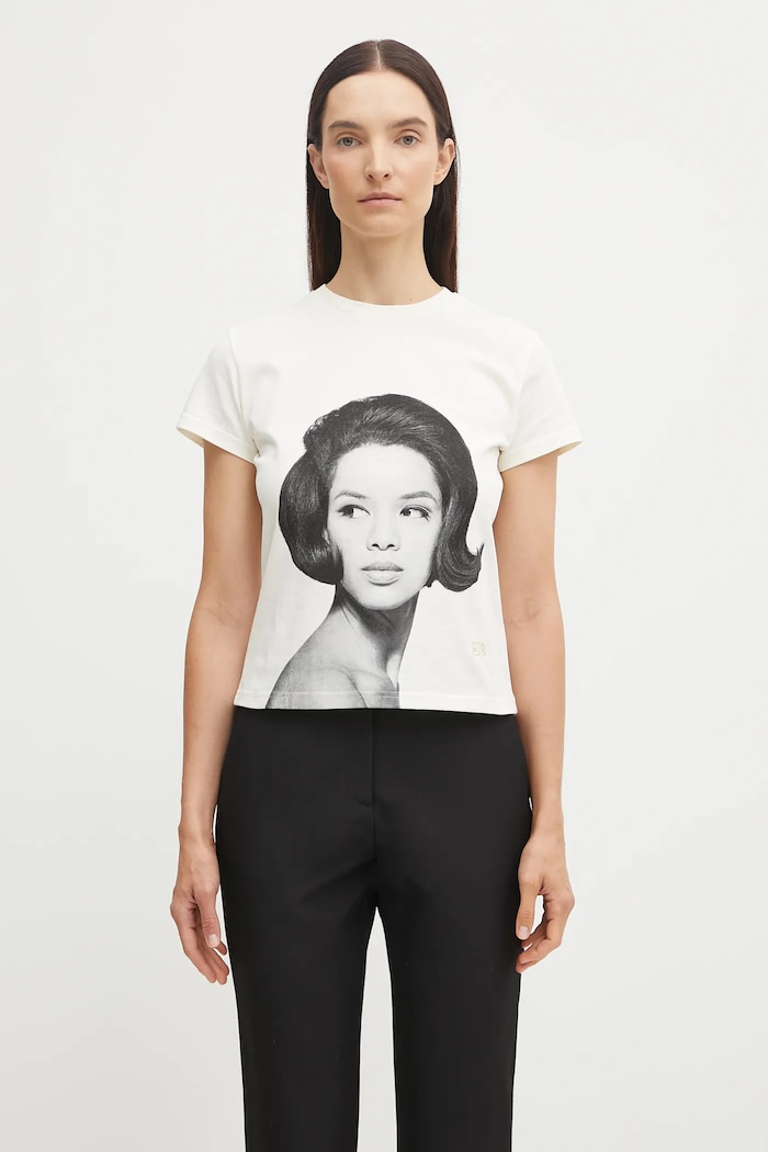 Bombažna kratka majica Wales Bonner Selah Cropped T Shirt Vzorčasti bež UA25JE11.JE01.100