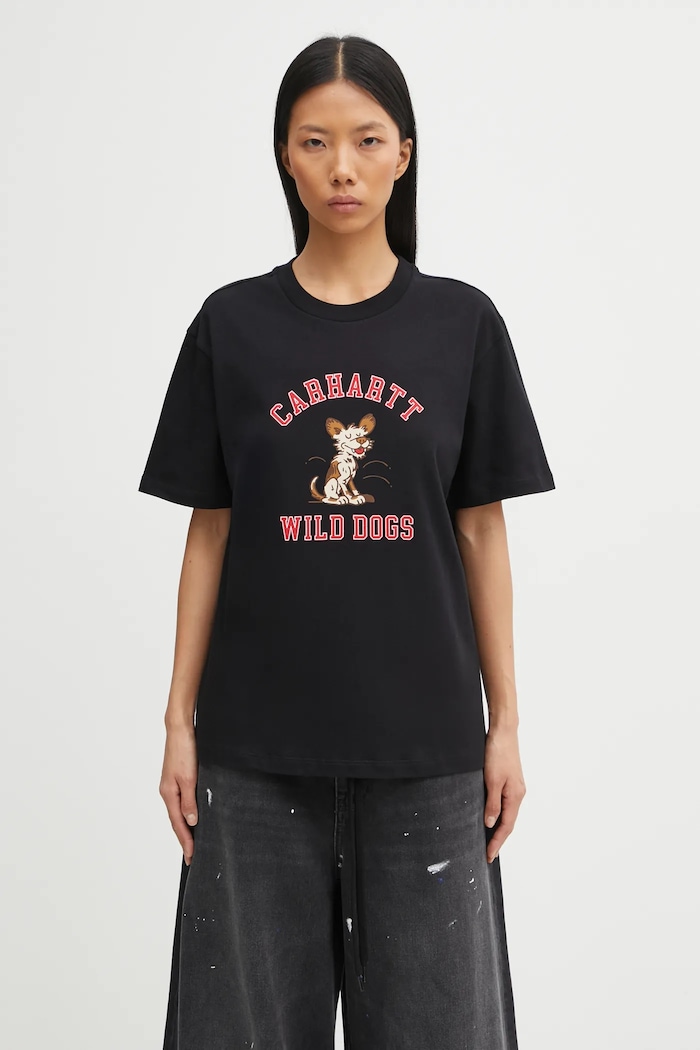 Βαμβακερό μπλουζάκι Carhartt WIP W' S/S Wild Dog T-Shirt κανονικό μαύρο I035487.89XX