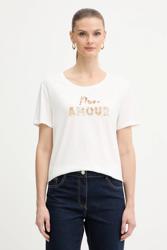 Morgan t-shirt aplikacja beżowy DPEAK