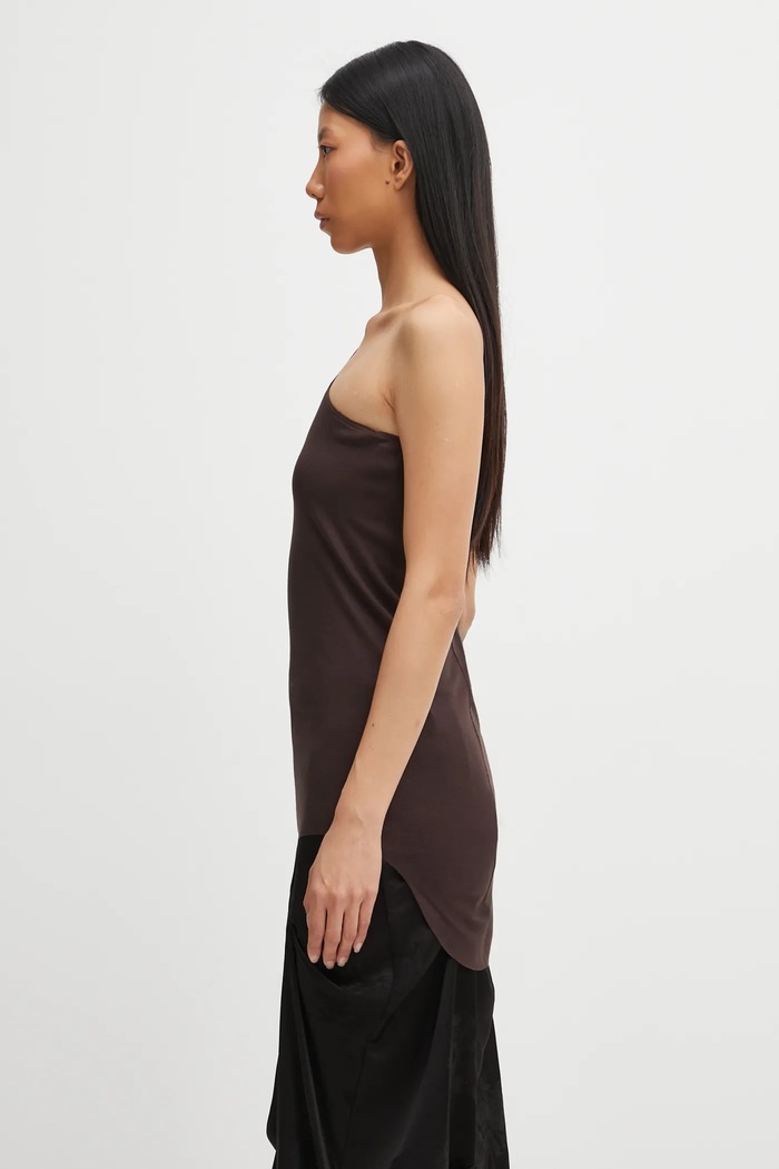 Top Rick Owens Lilies One Shoulder Tank LI02E3105.RV καφέ AW25
