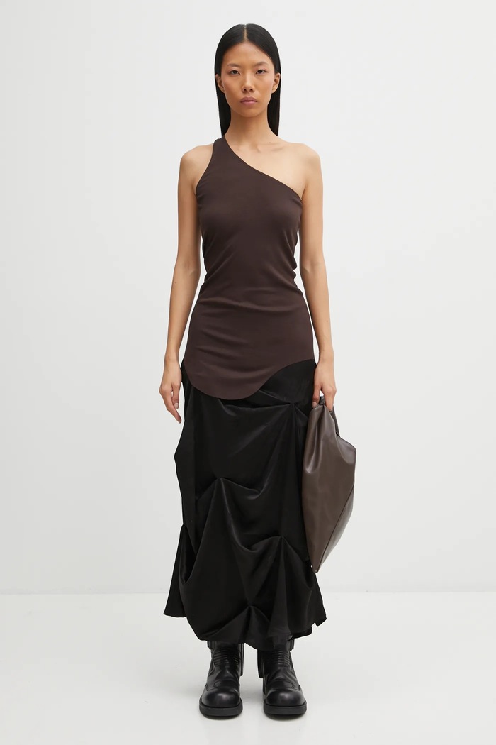 Top Rick Owens Lilies One Shoulder Tank LI02E3105.RV καφέ