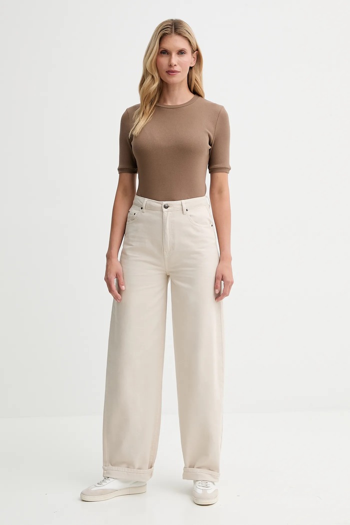 Tričko MUUV. MUUV. x Answear T.SHIRT.SLIM.FIT.LINEA béžová AW25
