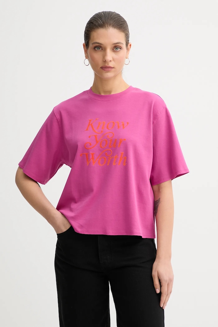 United Colors of Benetton t-shirt bawełniany nadruk różowy 3DCJD10B9