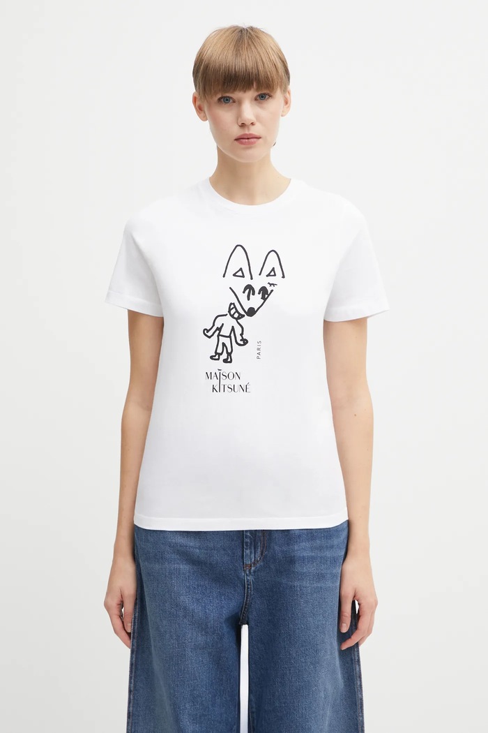 Βαμβακερό μπλουζάκι Maison Kitsuné Party Fox Regular κανονικό λευκό PW00120KJ7026