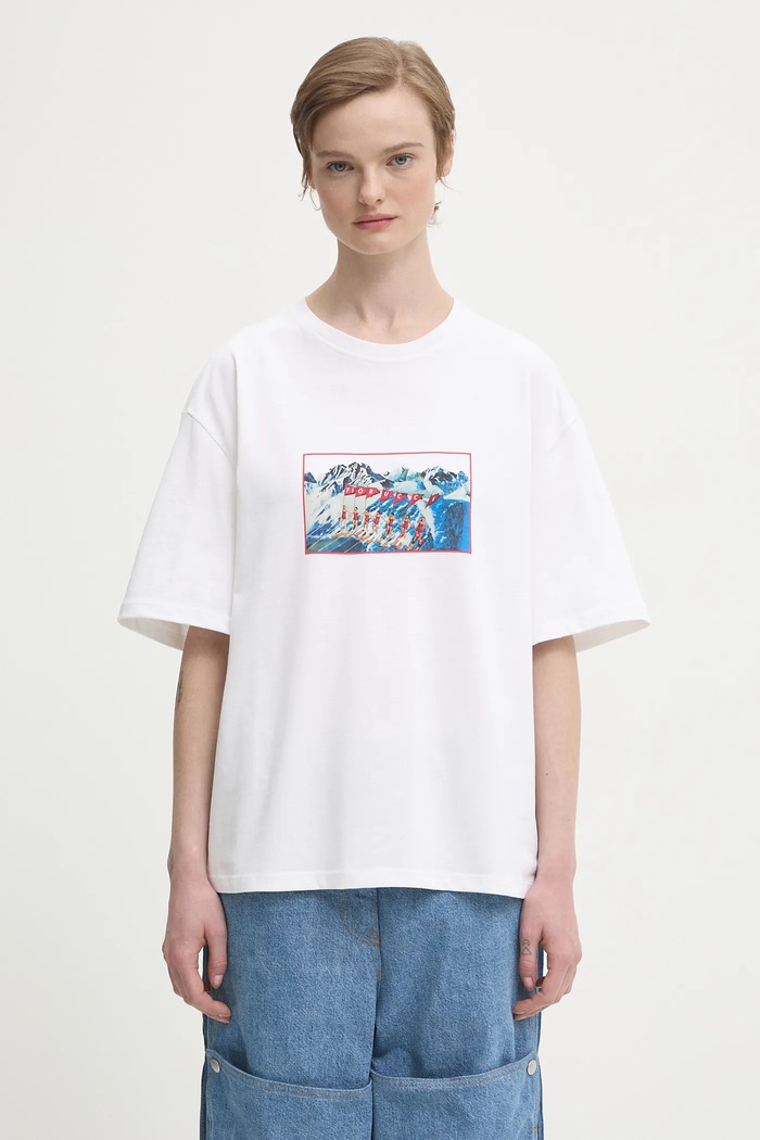 Bavlněné tričko Fiorucci Winter Waterskiing Print Boxy kulatý bílá W25FWJTS003CJ01WH01