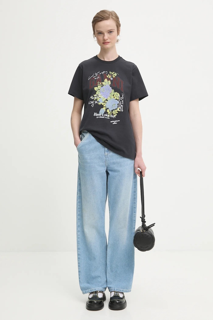 GANNI cotton t-shirt Basic Cotton Jersey Rose gray T4342