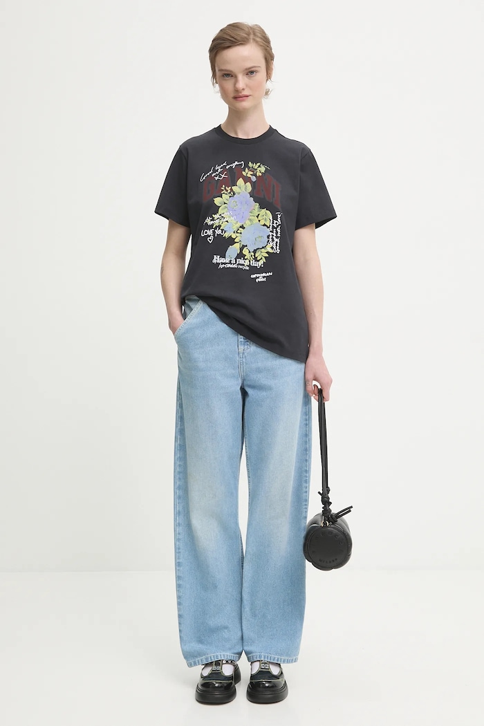 GANNI cotton t-shirt Basic Cotton Jersey Rose gray T4342