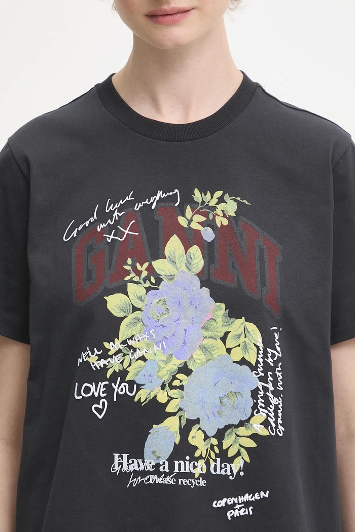 GANNI cotton t-shirt Basic Cotton Jersey Rose T4342 gray
