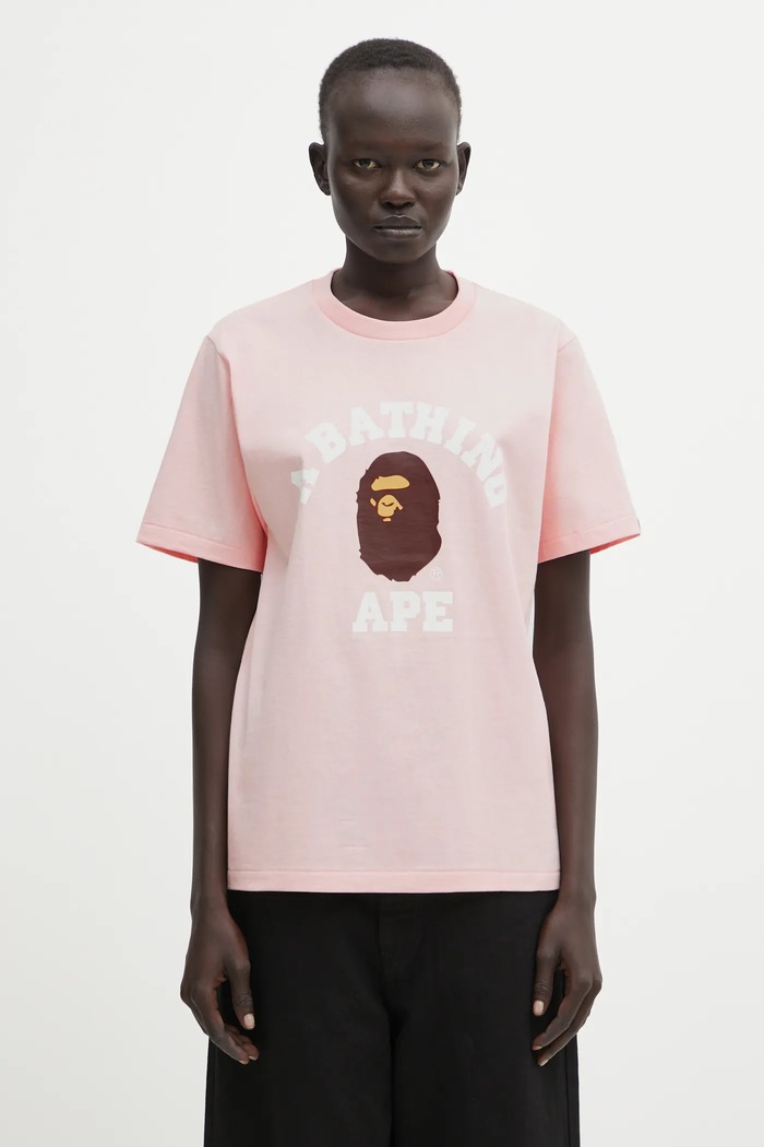 Bavlnené tričko A Bathing Ape College regular ružová 001TEL302001L