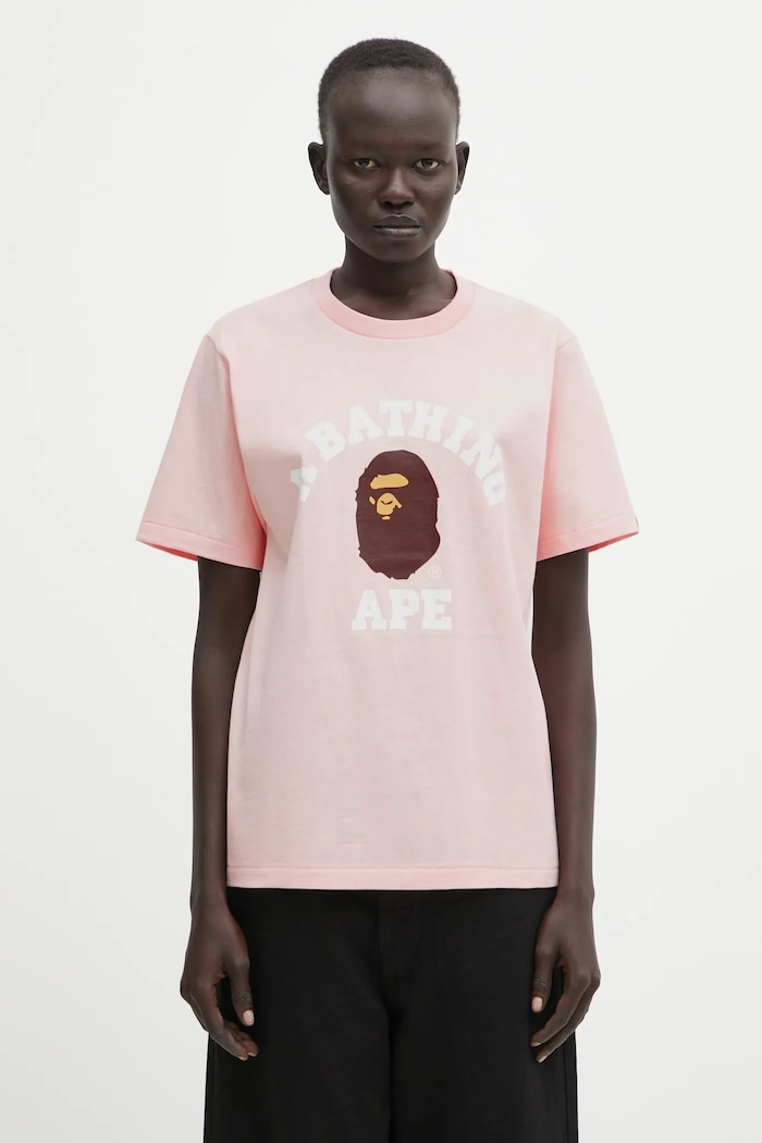 Bavlnené tričko A Bathing Ape College regular ružová 001TEL302001L