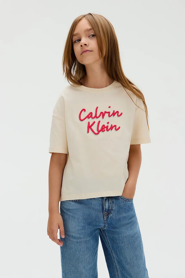 Calvin Klein Jeans t-shirt bawełniany dziecięcy aplikacja beżowy IG0IG02973.9BYA