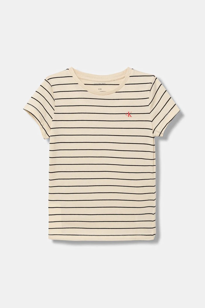 Dječja pamučna majica kratkih rukava Calvin Klein Jeans IG0IG02992.9BYA bež AW25