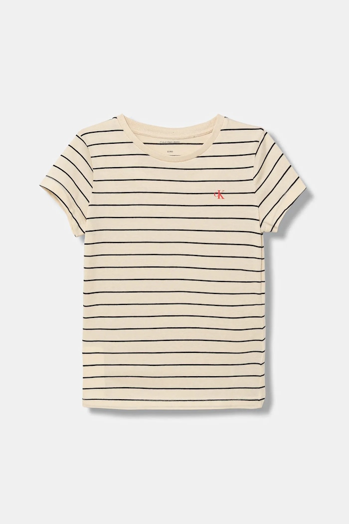 Dječja pamučna majica kratkih rukava Calvin Klein Jeans IG0IG02992.9BYA bež AW25