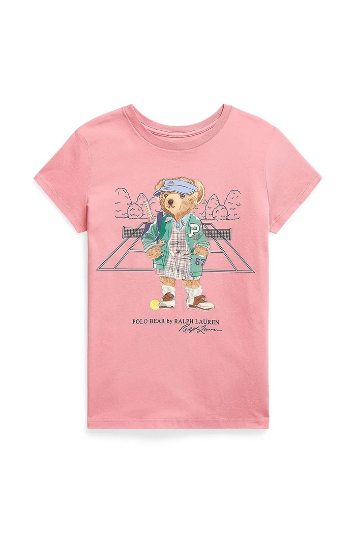 Βαμβακερό μπλουζάκι Polo Ralph Lauren στρογγυλό ροζ 313971860001