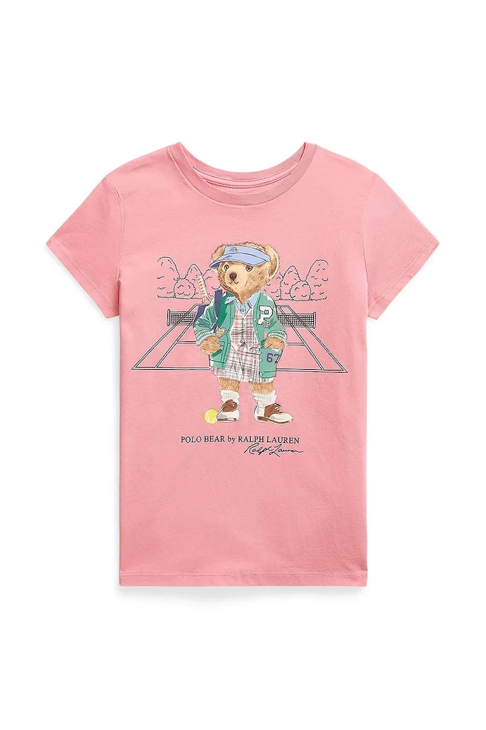 Βαμβακερό μπλουζάκι Polo Ralph Lauren στρογγυλό ροζ 313971860001