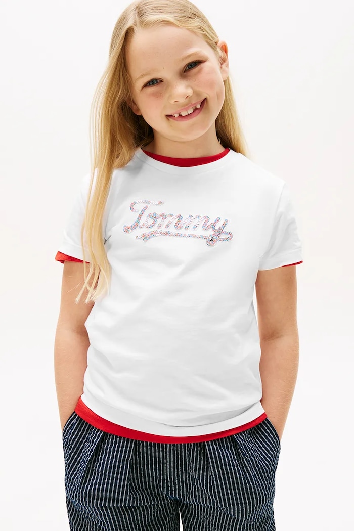 Βαμβακερό μπλουζάκι Tommy Hilfiger στρογγυλό λευκό KG0KG08637.9BYA
