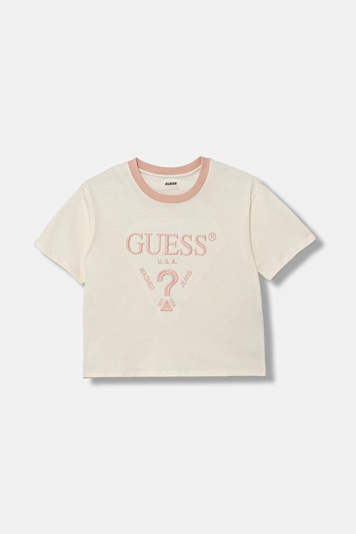 Dětské bavlněné tričko Guess kulatý béžová J5YI44.I3Z14.9BYA