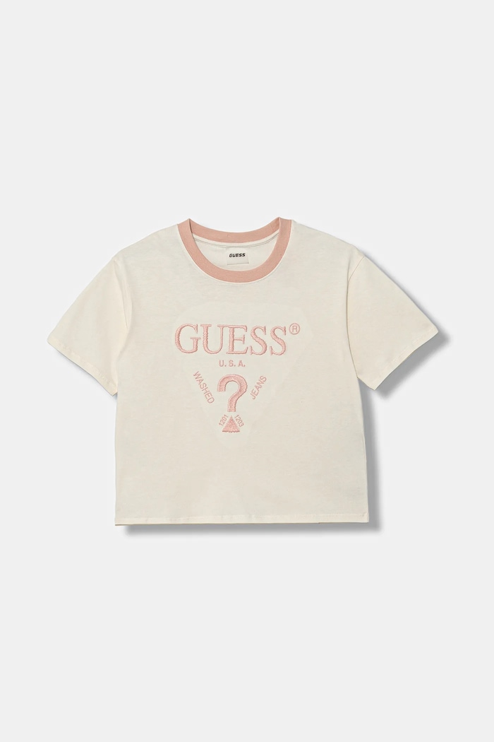 Dětské bavlněné tričko Guess kulatý béžová J5YI44.I3Z14.9BYA