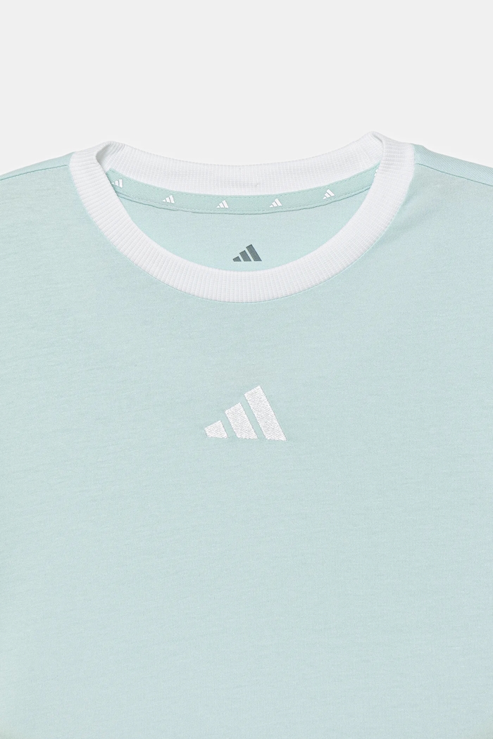 adidas t-shirt bawełniany dziecięcy turkusowy JW8632