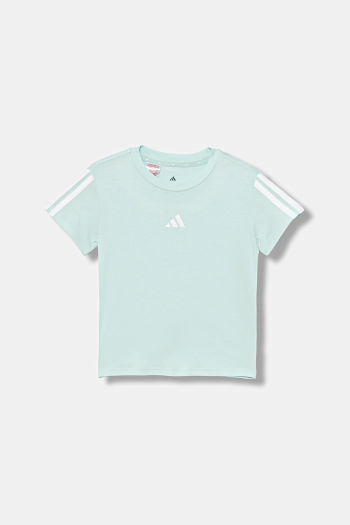 Dječja pamučna majica kratkih rukava adidas JY4974 tirkizna AW25