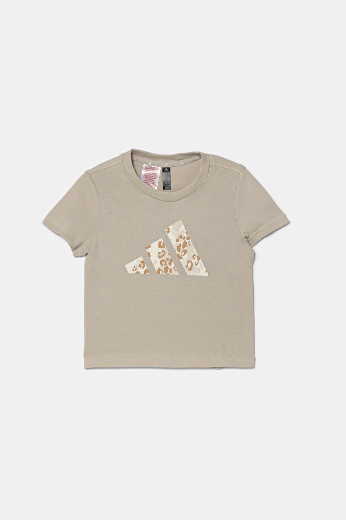 adidas t-shirt bawełniany dziecięcy KC5450 beżowy AW25