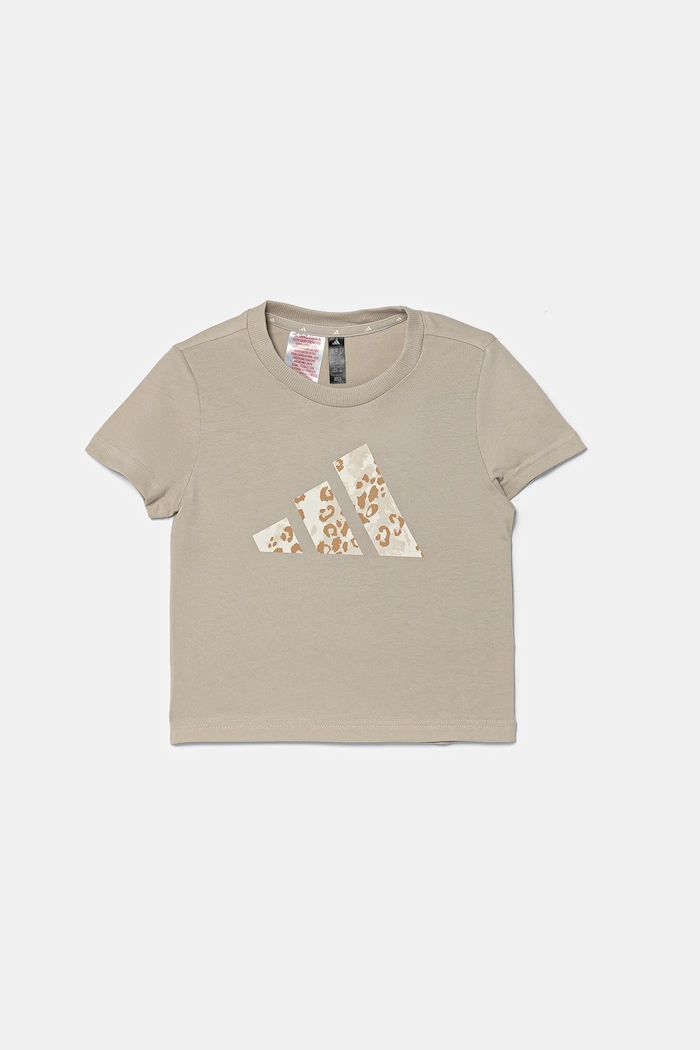adidas t-shirt bawełniany dziecięcy KC5450 beżowy AW25