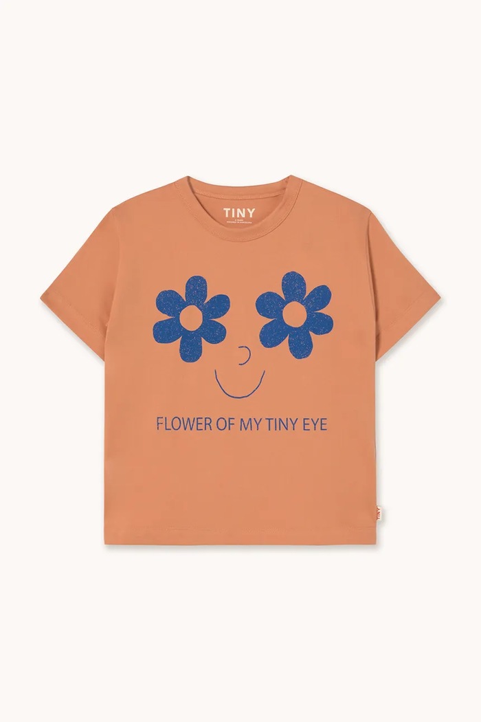 Tinycottons t-shirt bawełniany dziecięcy FLOWERS EYES GRAPHIC TEE wzorzyste pomarańczowy AW25.315