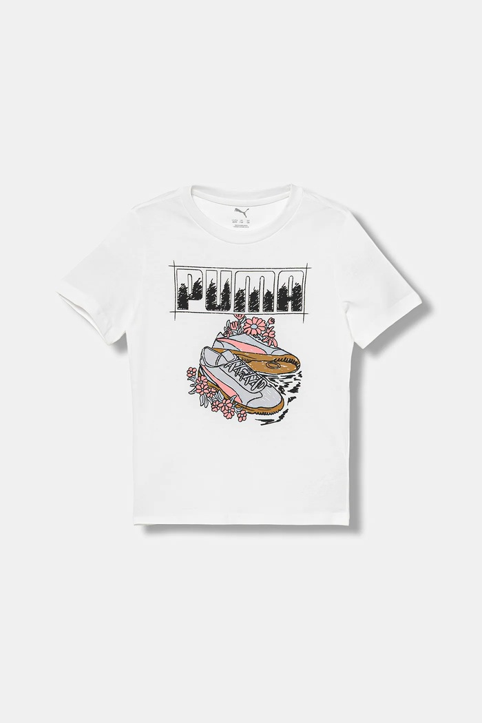 Dětské bavlněné tričko Puma GRAPHIC Sneaker Tee G kulatý bílá 688496