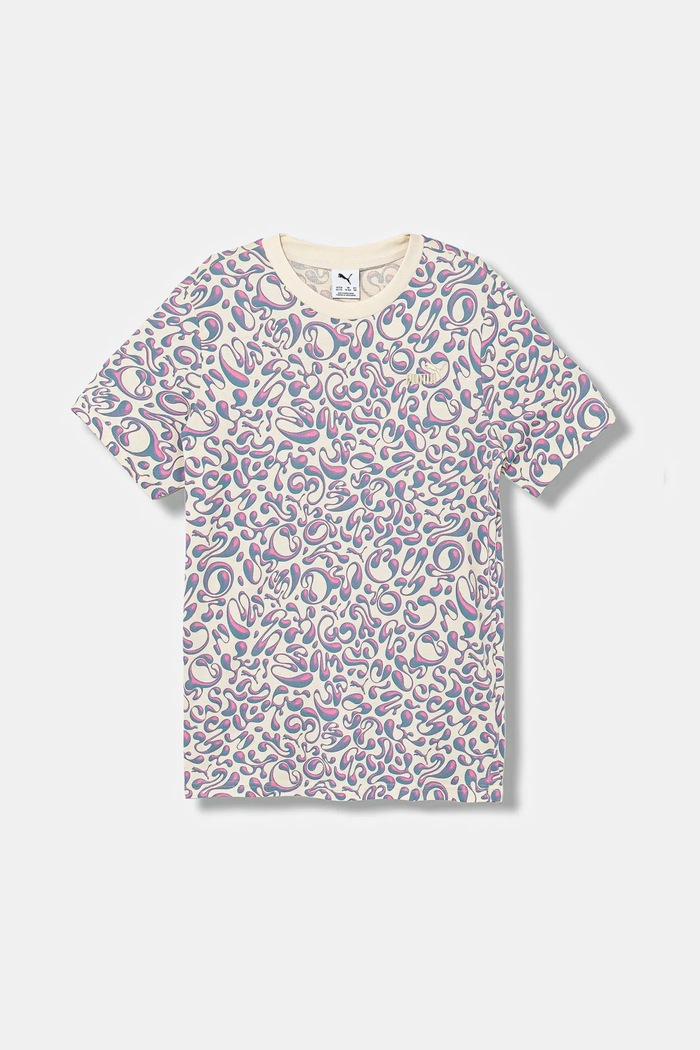 Puma t-shirt bawełniany dziecięcy TWEENERVERSE AOP Tee G wzorzyste fioletowy 688500