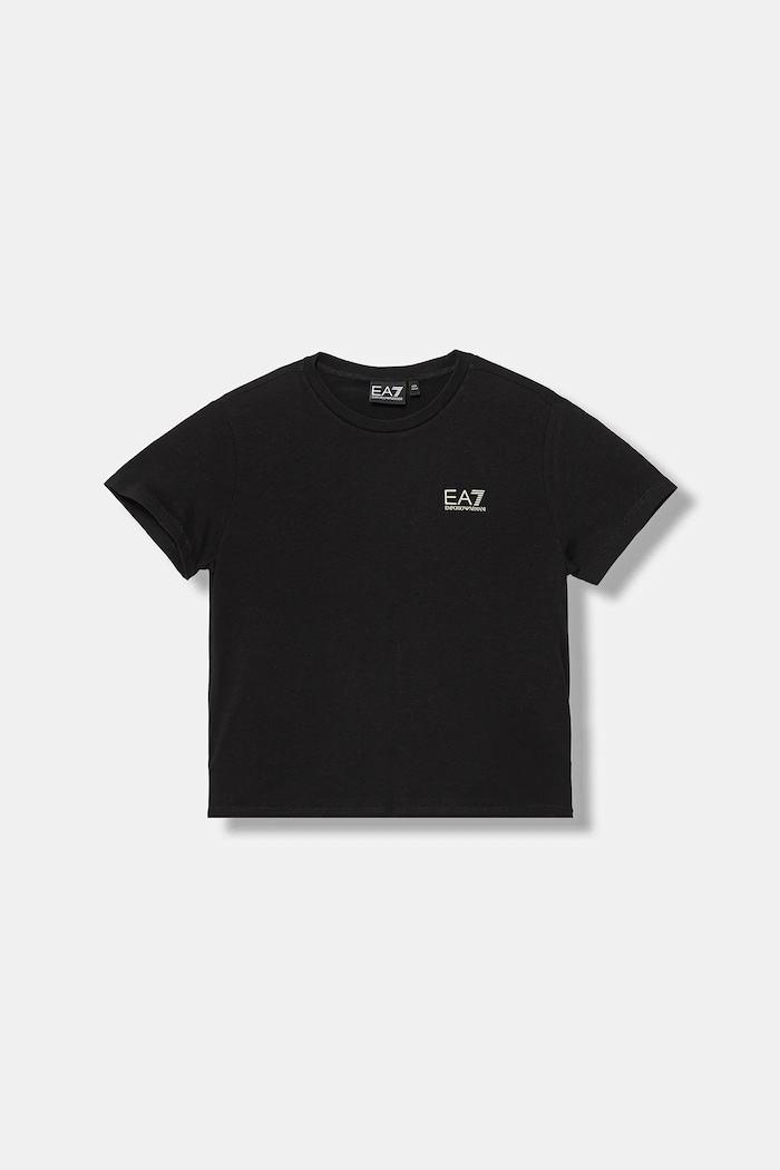 EA7 Emporio Armani T-shirt basic dziecięcy z bawełną z elastanem czarny 7G000137.AF10373