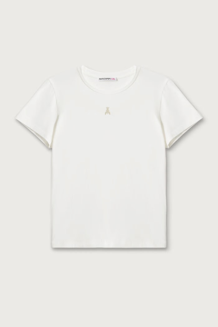 Patrizia Pepe Maglietta basic per bambini in cotone con elastan J331 bianco 7M0951
